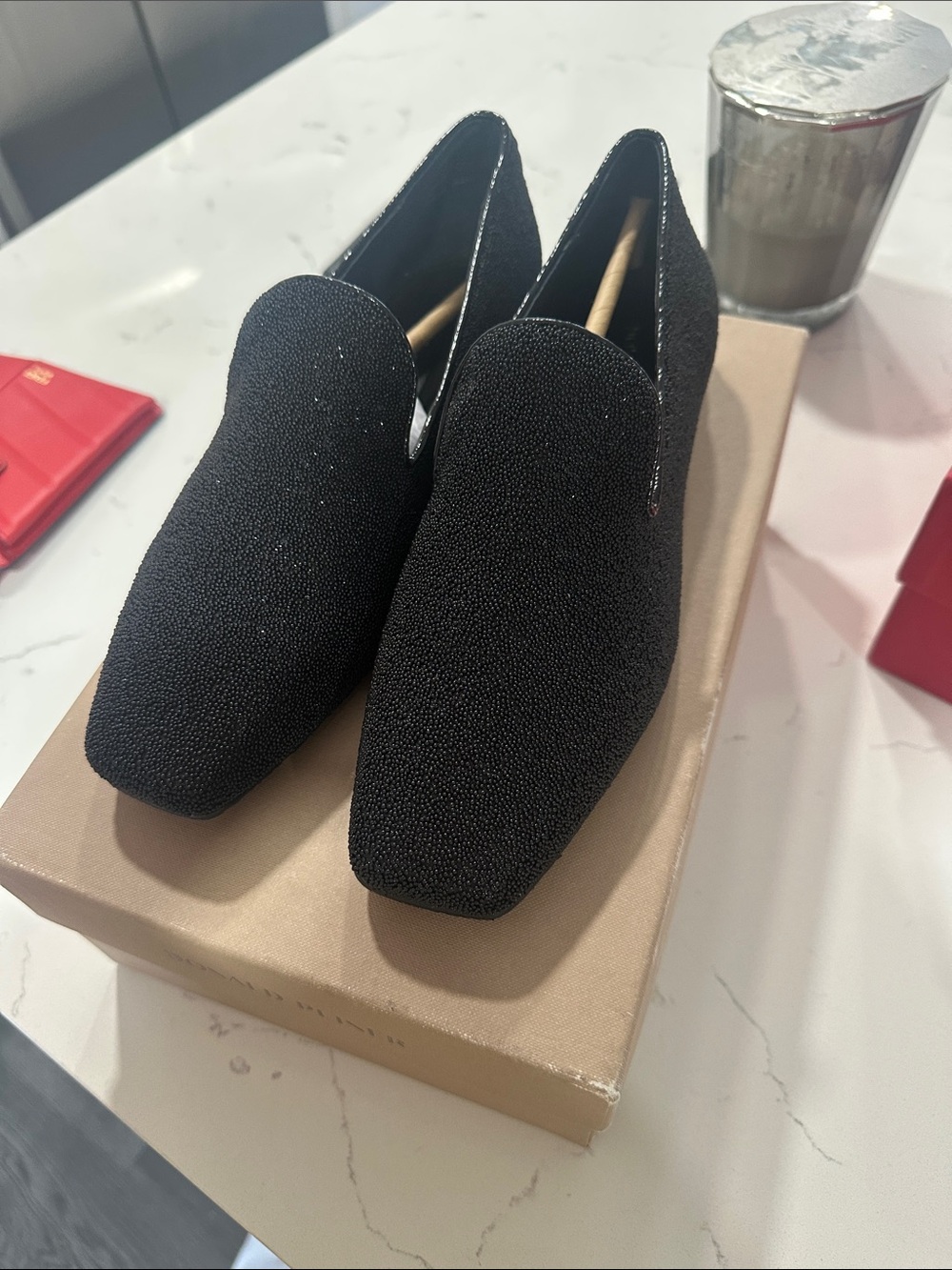 Black Beaded Slip-On Men's Dress Loafers